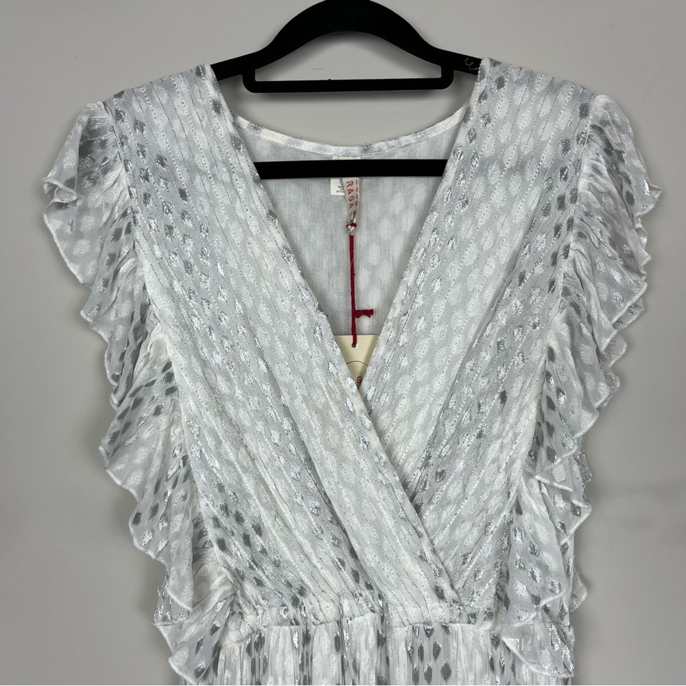 NWT ANTHROPOLOGIE RAGA WHISKED AWAY SURPLICE DRESS IN SILVER WHITE SIZE SMALL - Picture 8 of 15
